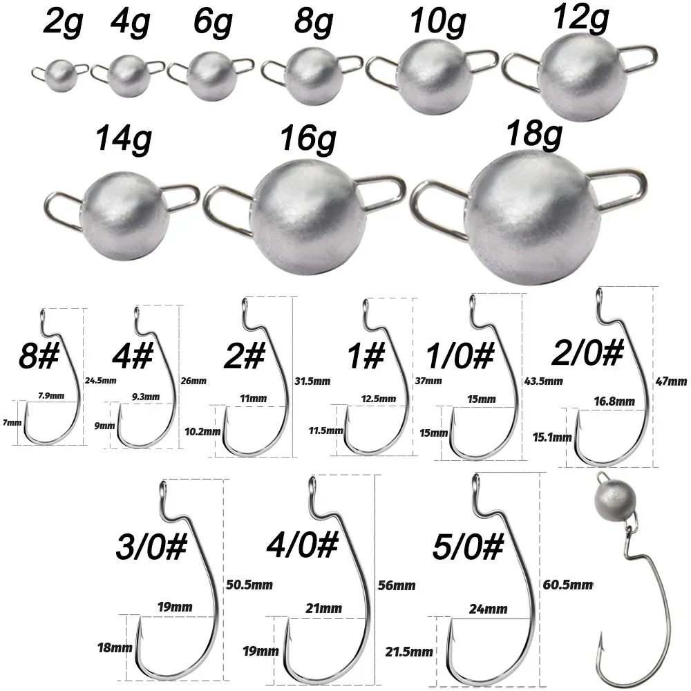 5pcs Metal Jig Head Worm Hooks - огляд і ціна Fishing Hook Weedless
